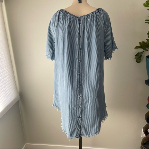 ANTHRO Standard Grace Striped Blue White High Low Fringe Dress Loose Relaxed - Picture 2 of 8